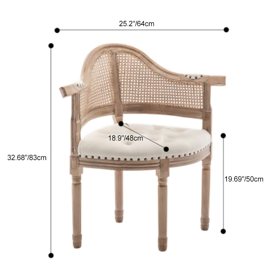 Traditional European Triangle Genuine Leather Upholstered Solid Wood Dining Chair Arc Backrest For Dining Room