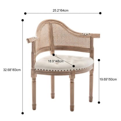 Traditional European Triangle Genuine Leather Upholstered Solid Wood Dining Chair Arc Backrest For Dining Room