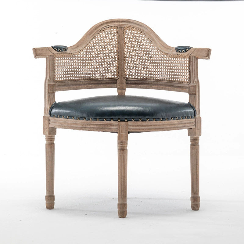 Traditional European Triangle Genuine Leather Upholstered Solid Wood Dining Chair Arc Backrest For Dining Room