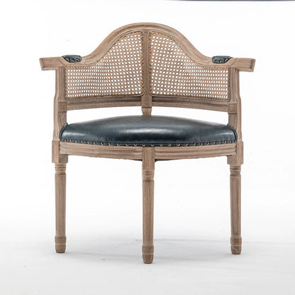 Traditional European Triangle Genuine Leather Upholstered Solid Wood Dining Chair Arc Backrest For Dining Room