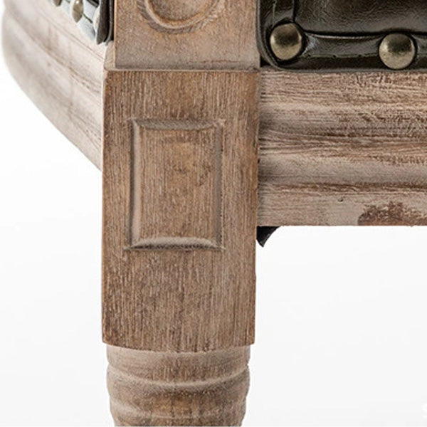 Traditional European Triangle Genuine Leather Upholstered Solid Wood Dining Chair Arc Backrest For Dining Room