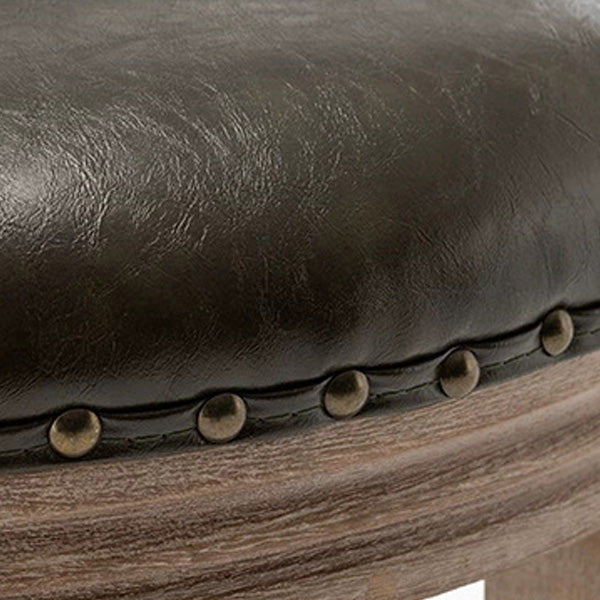 Traditional European Triangle Genuine Leather Upholstered Solid Wood Dining Chair Arc Backrest For Dining Room