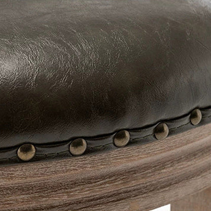 Traditional European Triangle Genuine Leather Upholstered Solid Wood Dining Chair Arc Backrest For Dining Room