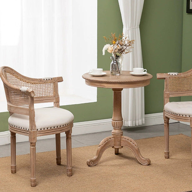 Traditional European Triangle Genuine Leather Upholstered Solid Wood Dining Chair Arc Backrest For Dining Room