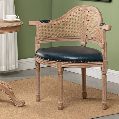 Traditional European Triangle Genuine Leather Upholstered Solid Wood Dining Chair Arc Backrest For Dining Room