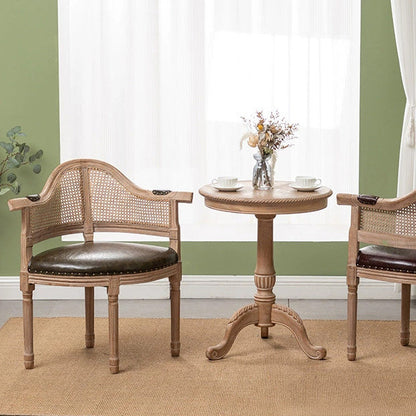 Traditional European Triangle Genuine Leather Upholstered Solid Wood Dining Chair Arc Backrest For Dining Room