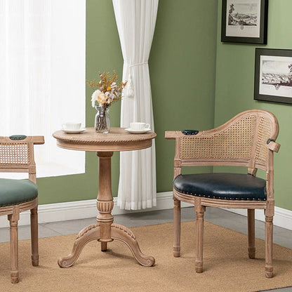 Traditional European Triangle Genuine Leather Upholstered Solid Wood Dining Chair Arc Backrest For Dining Room