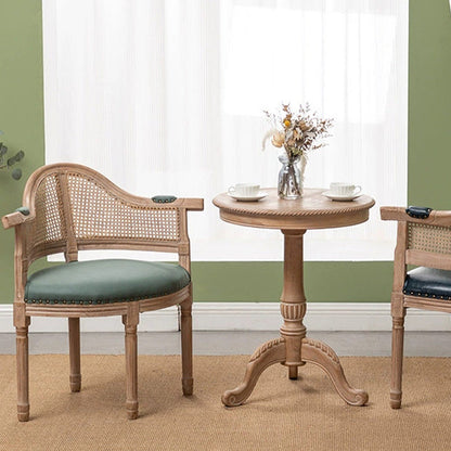 Traditional European Triangle Genuine Leather Upholstered Solid Wood Dining Chair Arc Backrest For Dining Room