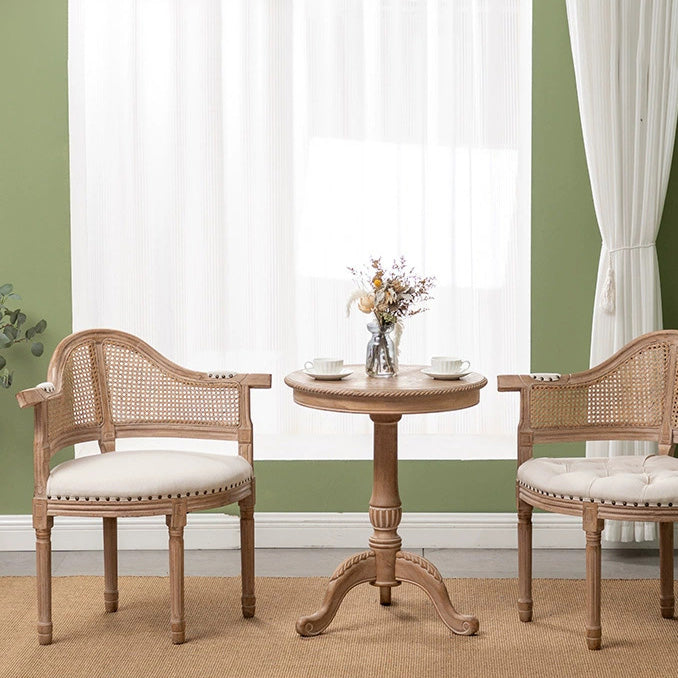 Traditional European Triangle Genuine Leather Upholstered Solid Wood Dining Chair Arc Backrest For Dining Room