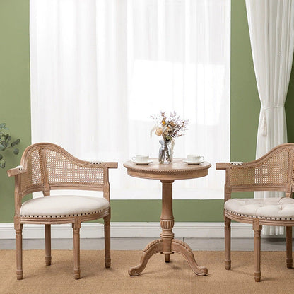 Traditional European Triangle Genuine Leather Upholstered Solid Wood Dining Chair Arc Backrest For Dining Room