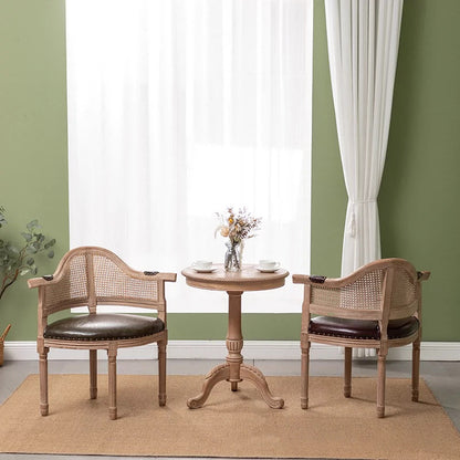 Traditional European Triangle Genuine Leather Upholstered Solid Wood Dining Chair Arc Backrest For Dining Room