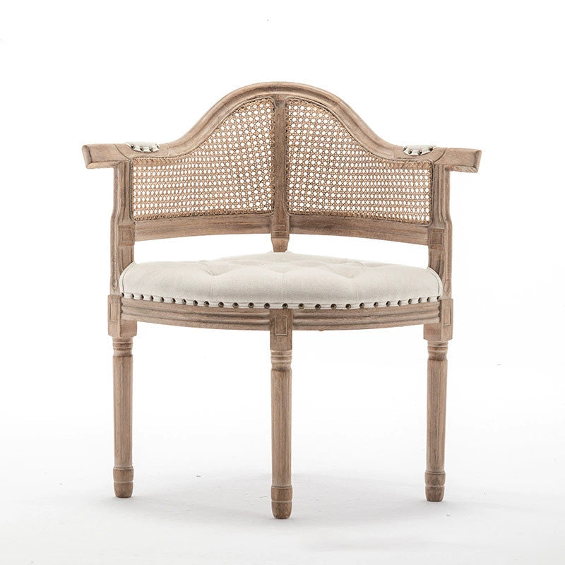 Traditional European Triangle Genuine Leather Upholstered Solid Wood Dining Chair Arc Backrest For Dining Room