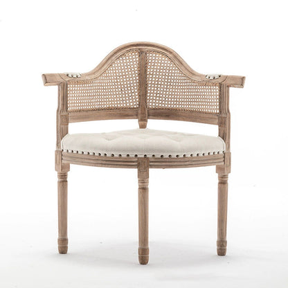 Traditional European Triangle Genuine Leather Upholstered Solid Wood Dining Chair Arc Backrest For Dining Room