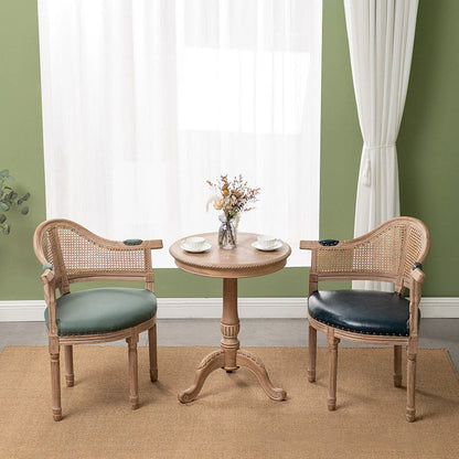 Traditional European Triangle Genuine Leather Upholstered Solid Wood Dining Chair Arc Backrest For Dining Room