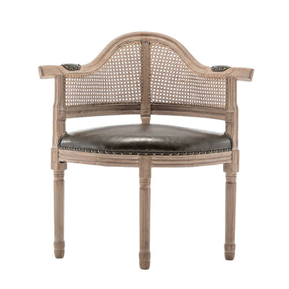 Traditional European Triangle Genuine Leather Upholstered Solid Wood Dining Chair Arc Backrest For Dining Room