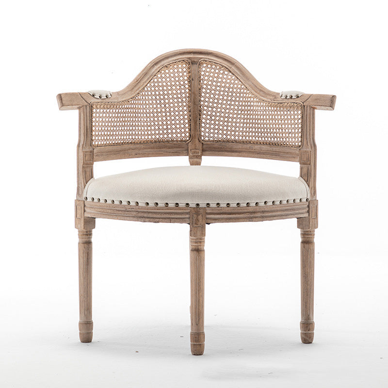 Traditional European Triangle Genuine Leather Upholstered Solid Wood Dining Chair Arc Backrest For Dining Room