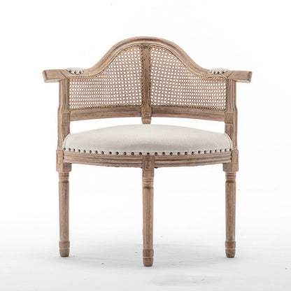 Traditional European Triangle Genuine Leather Upholstered Solid Wood Dining Chair Arc Backrest For Dining Room