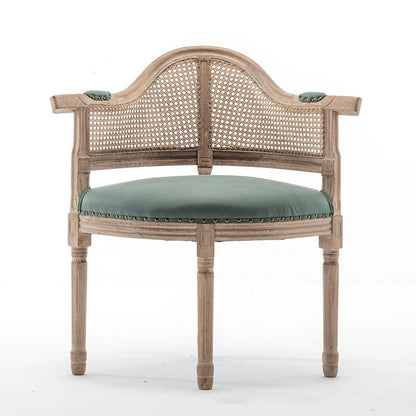 Traditional European Triangle Genuine Leather Upholstered Solid Wood Dining Chair Arc Backrest For Dining Room