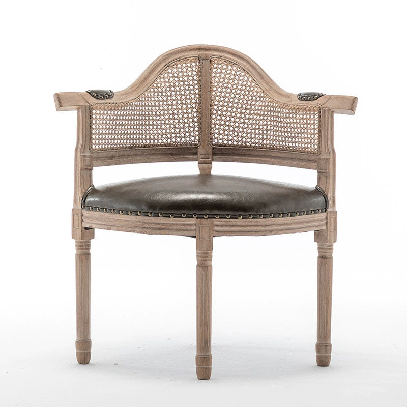 Traditional European Triangle Genuine Leather Upholstered Solid Wood Dining Chair Arc Backrest For Dining Room