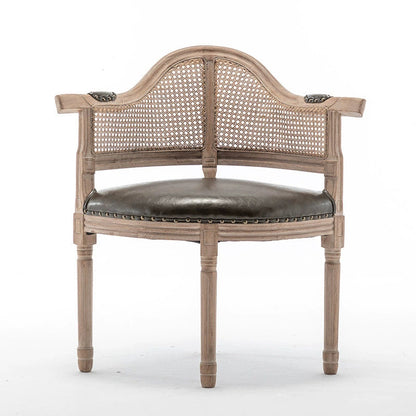 Traditional European Triangle Genuine Leather Upholstered Solid Wood Dining Chair Arc Backrest For Dining Room