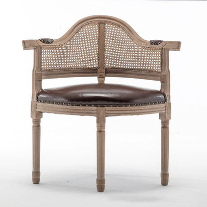 Traditional European Triangle Genuine Leather Upholstered Solid Wood Dining Chair Arc Backrest For Dining Room