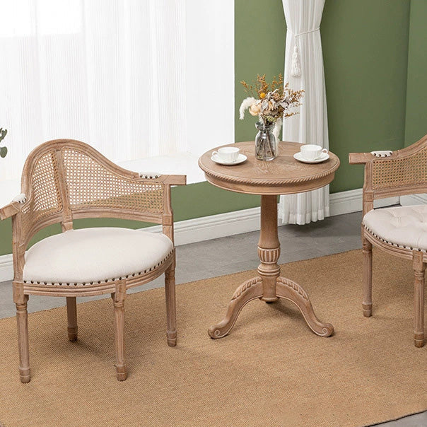 Traditional European Triangle Genuine Leather Upholstered Solid Wood Dining Chair Arc Backrest For Dining Room