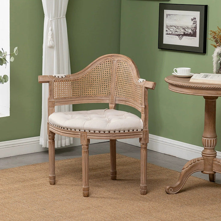 Traditional European Triangle Genuine Leather Upholstered Solid Wood Dining Chair Arc Backrest For Dining Room