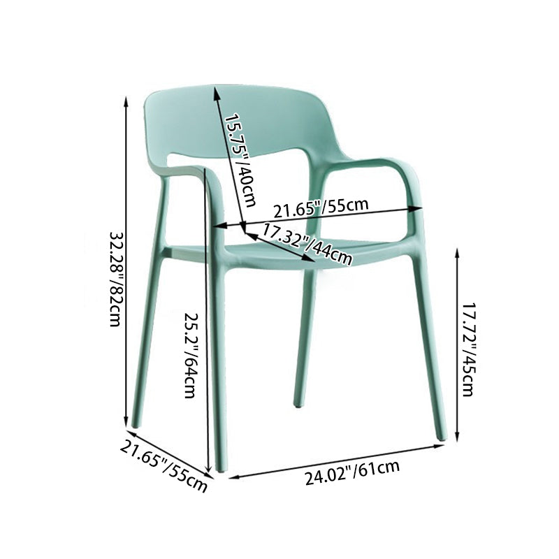 Contemporary Nordic Square Plastic Stackable Dining Chair Backrest Armrest For Dining Room