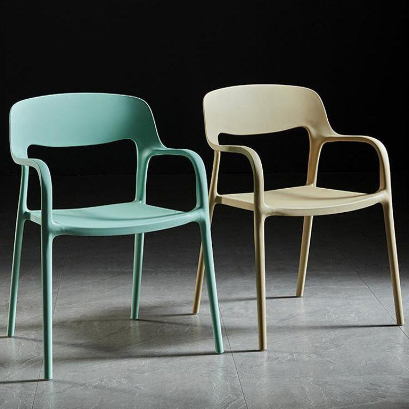 Contemporary Nordic Square Plastic Stackable Dining Chair Backrest Armrest For Dining Room