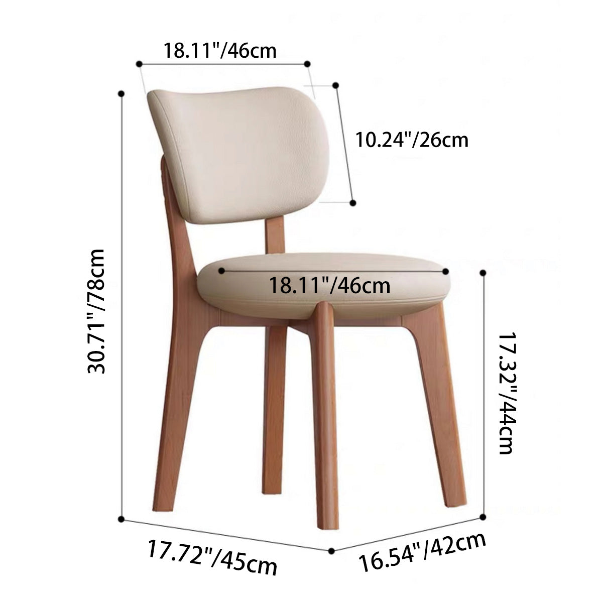 Contemporary Nordic Square Leather Solid Wood Frame Dining Chair Backrest For Dining Room