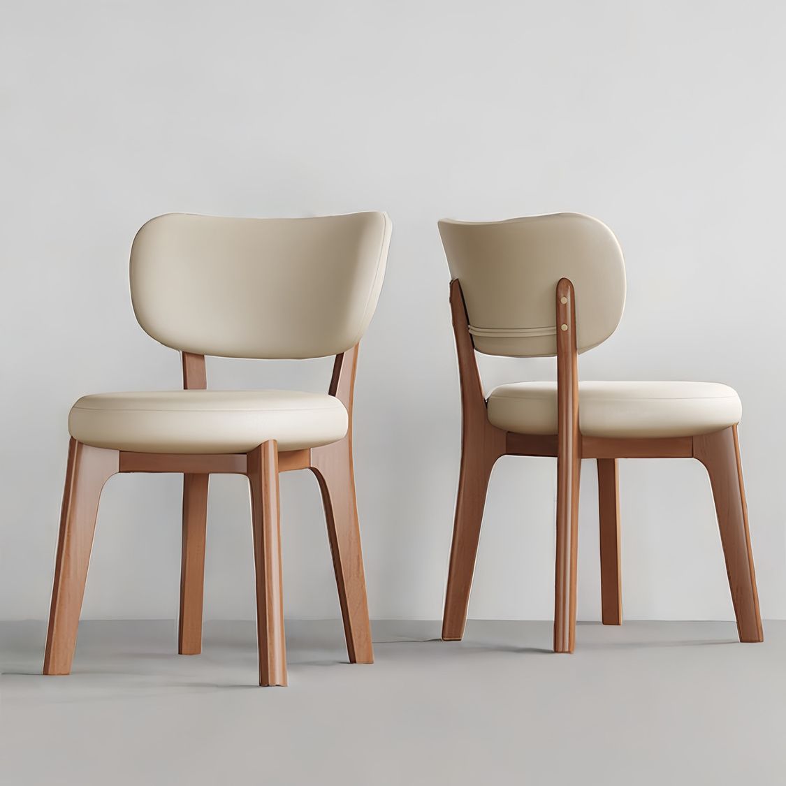 Contemporary Nordic Square Leather Solid Wood Frame Dining Chair Backrest For Dining Room