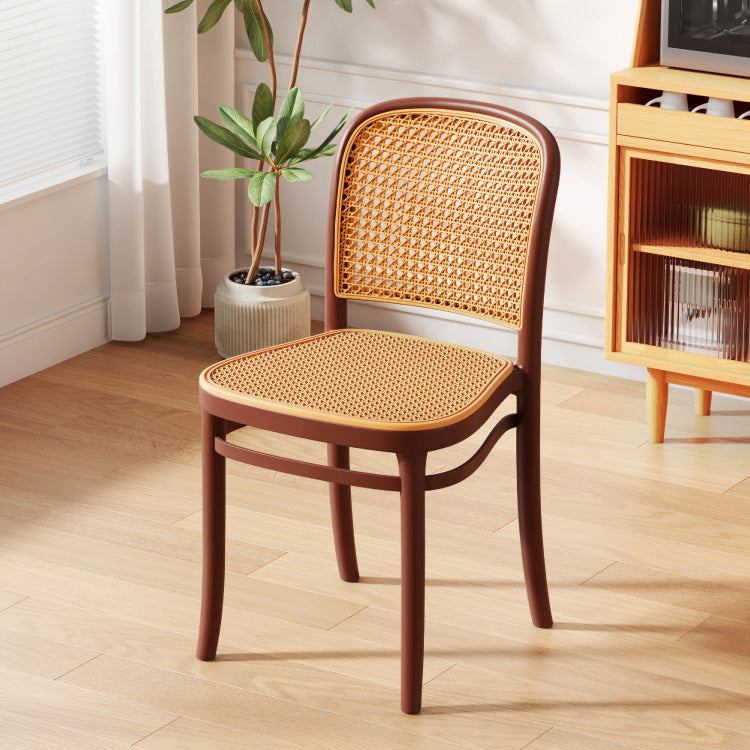 Contemporary Nordic Square PVC Woven Rattan Stackable Dining Chair Backrest For Dining Room