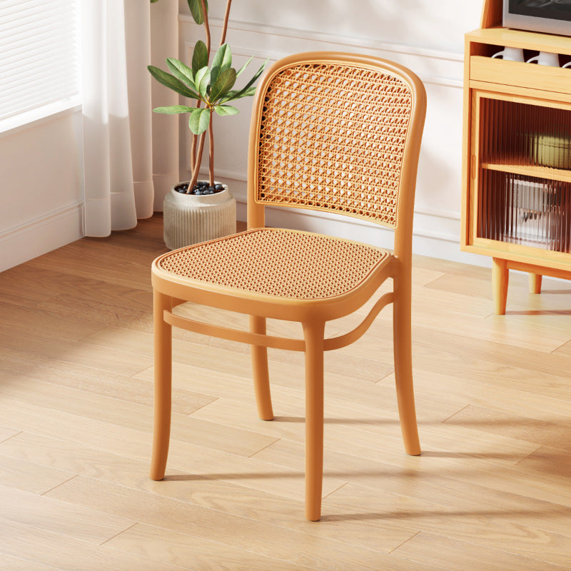 Contemporary Nordic Square PVC Woven Rattan Stackable Dining Chair Backrest For Dining Room