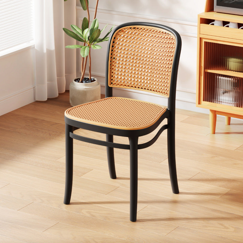 Contemporary Nordic Square PVC Woven Rattan Stackable Dining Chair Backrest For Dining Room