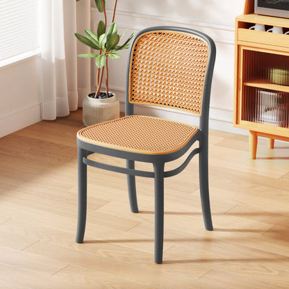 Contemporary Nordic Square PVC Woven Rattan Stackable Dining Chair Backrest For Dining Room