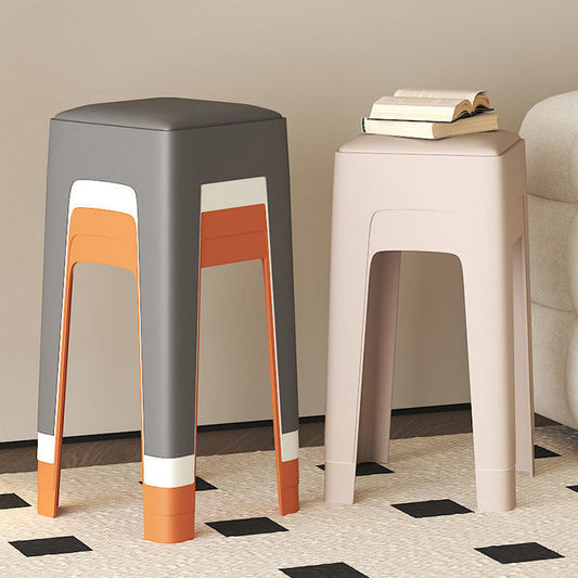 Contemporary Nordic Square Plastic Stackable Vanity Stool Backless For Bedroom