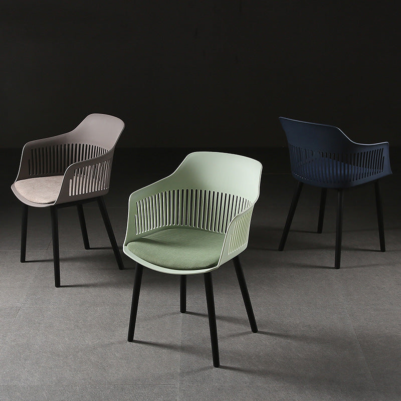 Contemporary Nordic Square Plastic Carbon Steel Frame Dining Chair Backrest Armrest For Dining Room