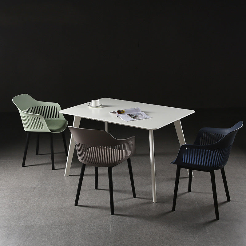 Contemporary Nordic Square Plastic Carbon Steel Frame Dining Chair Backrest Armrest For Dining Room