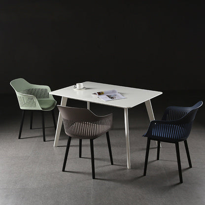 Contemporary Nordic Square Plastic Carbon Steel Frame Dining Chair Backrest Armrest For Dining Room