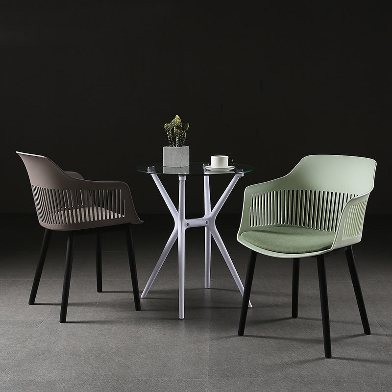 Contemporary Nordic Square Plastic Carbon Steel Frame Dining Chair Backrest Armrest For Dining Room