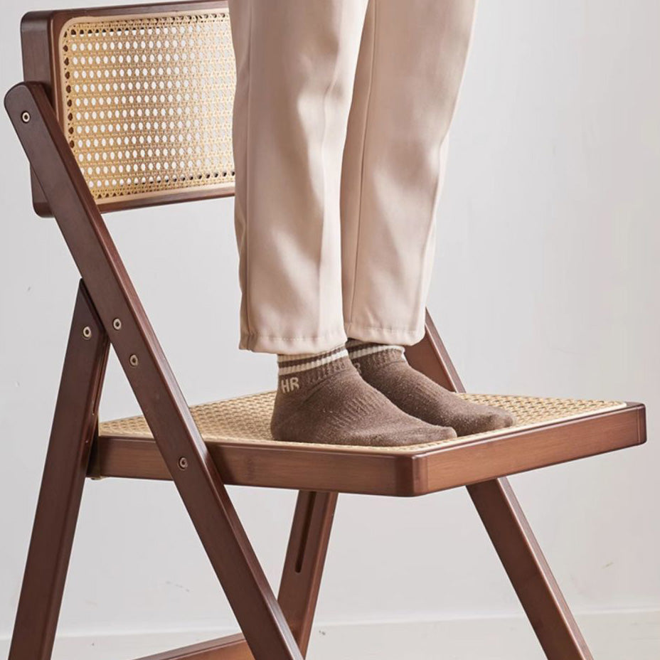 Traditional Japanese Square Resin Rattan Weaving Bamboo Frame Foldable Dining Chair Backrest For Dining Room