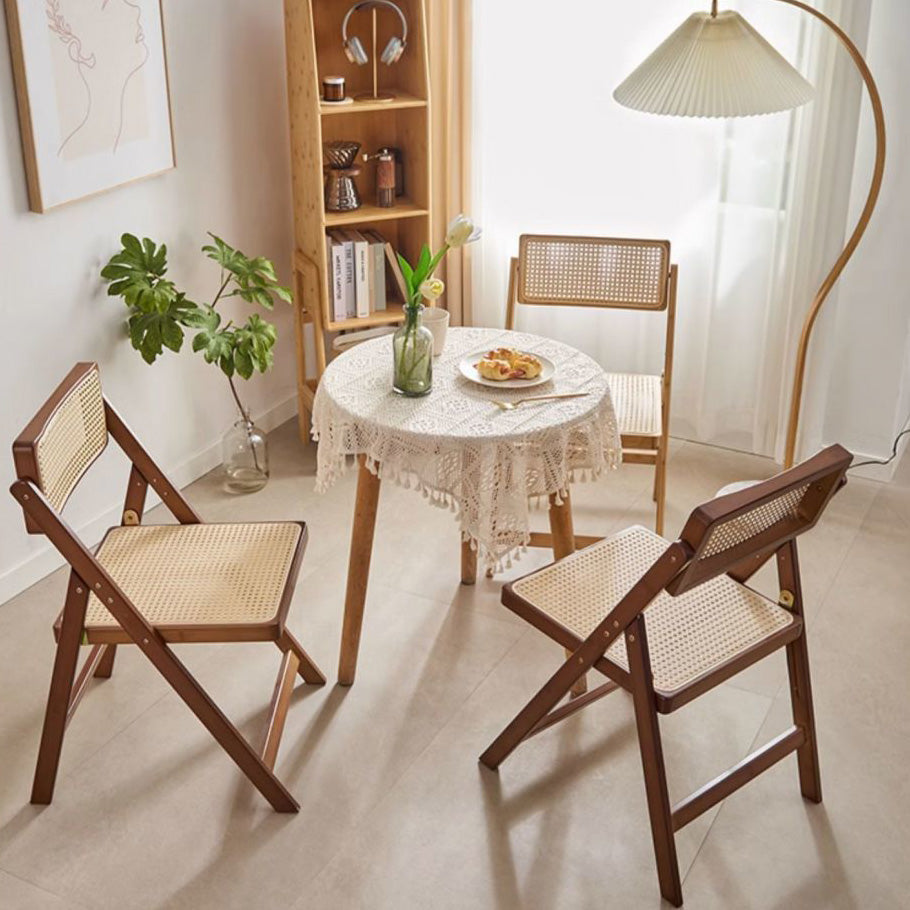 Traditional Japanese Square Resin Rattan Weaving Bamboo Frame Foldable Dining Chair Backrest For Dining Room