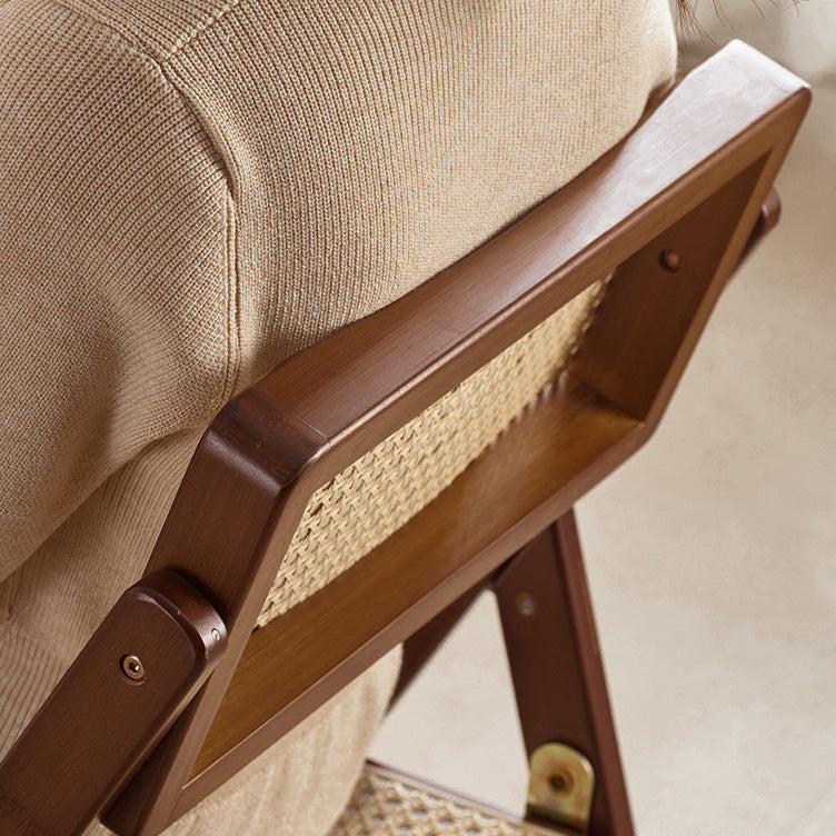 Traditional Japanese Square Resin Rattan Weaving Bamboo Frame Foldable Dining Chair Backrest For Dining Room