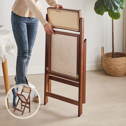 Traditional Japanese Square Resin Rattan Weaving Bamboo Frame Foldable Dining Chair Backrest For Dining Room