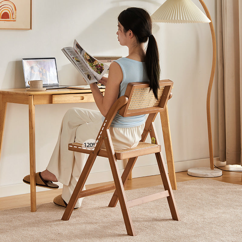 Traditional Japanese Square Resin Rattan Weaving Bamboo Frame Foldable Dining Chair Backrest For Dining Room