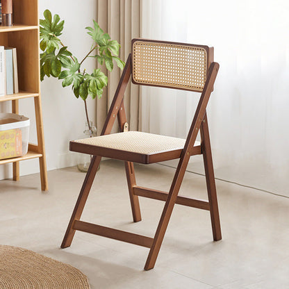 Traditional Japanese Square Resin Rattan Weaving Bamboo Frame Foldable Dining Chair Backrest For Dining Room