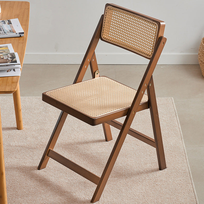 Traditional Japanese Square Resin Rattan Weaving Bamboo Frame Foldable Dining Chair Backrest For Dining Room