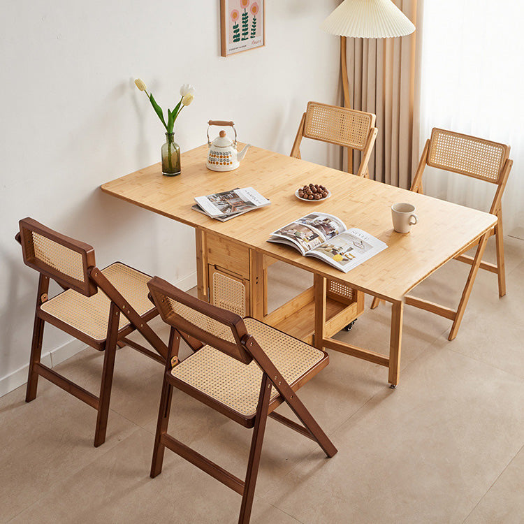 Traditional Japanese Square Resin Rattan Weaving Bamboo Frame Foldable Dining Chair Backrest For Dining Room