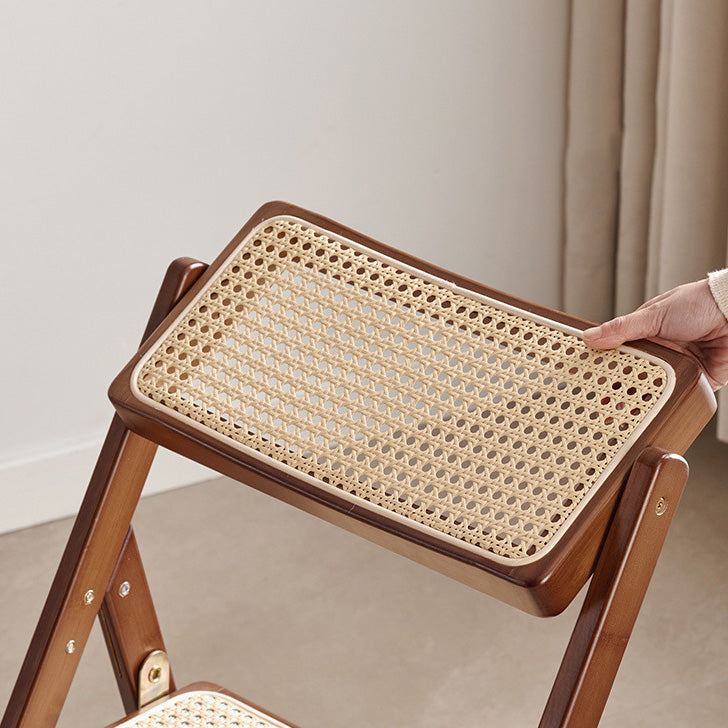 Traditional Japanese Square Resin Rattan Weaving Bamboo Frame Foldable Dining Chair Backrest For Dining Room