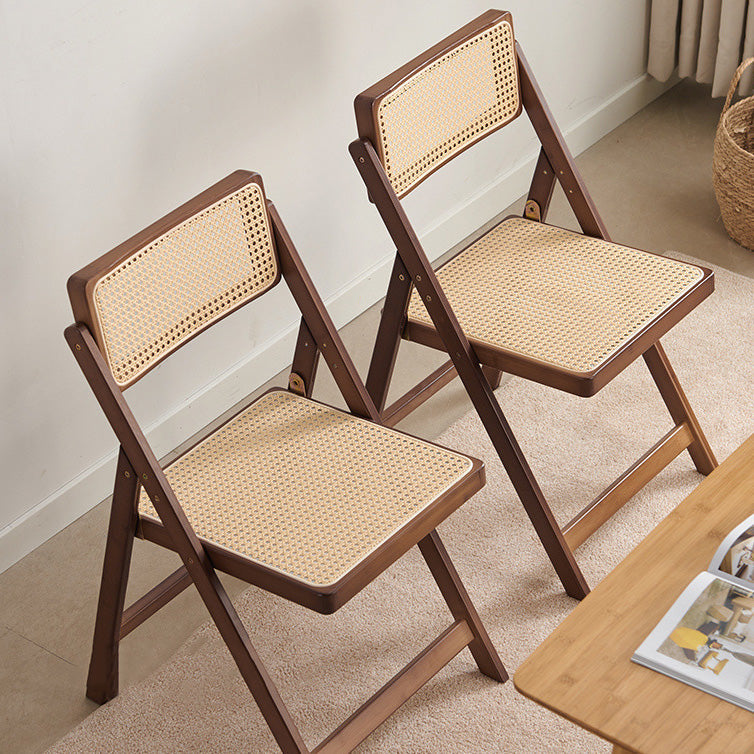 Traditional Japanese Square Resin Rattan Weaving Bamboo Frame Foldable Dining Chair Backrest For Dining Room